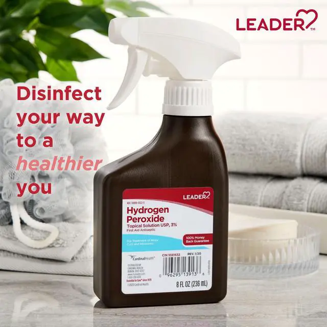 Alt view image 4 of 7 - LEADER Hydrogen Peroxide Spray Bottle First Aid Antiseptic 3% Solution Multi-Purpose Cleaner, Gentle & Effective Disinfectant Spray for Home, Cuts, and Scrapes, Easy-to-Use 8 oz Bottle