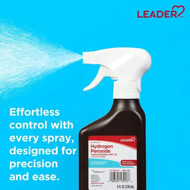 Alt view image 5 of 7 - LEADER Hydrogen Peroxide Spray Bottle First Aid Antiseptic 3% Solution Multi-Purpose Cleaner, Gentle & Effective Disinfectant Spray for Home, Cuts, and Scrapes, Easy-to-Use 8 oz Bottle