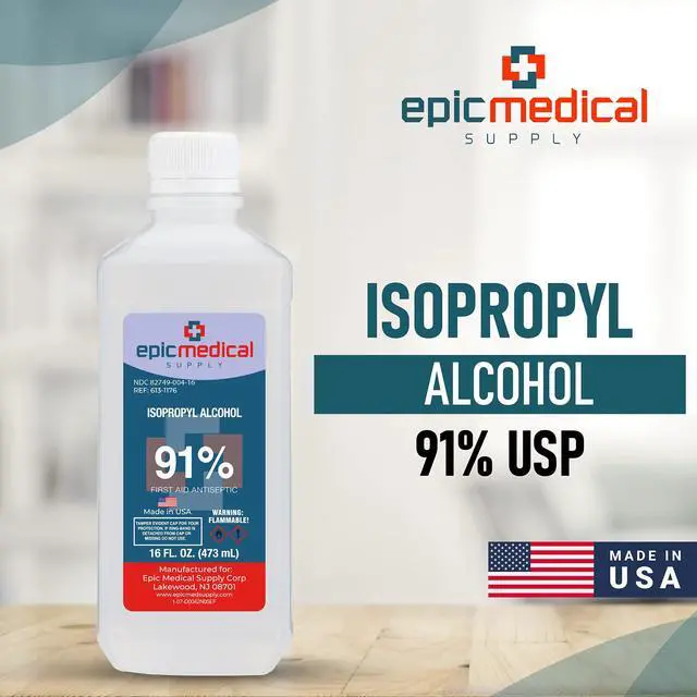 Alt view image 2 of 7 - Epic Medical Supply 91% Percent Isopropyl Alcohol 91, Rubbing Alcohol Isopropilico 16 oz. Bottle, Multipurpose First Aid Antiseptic, Alcohol for Nails (1)