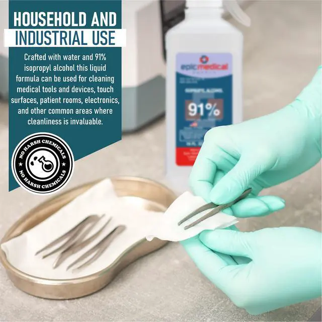 Alt view image 5 of 7 - Epic Medical Supply 91% Percent Isopropyl Alcohol 91, Rubbing Alcohol Isopropilico 16 oz. Bottle, Multipurpose First Aid Antiseptic, Alcohol for Nails (1)