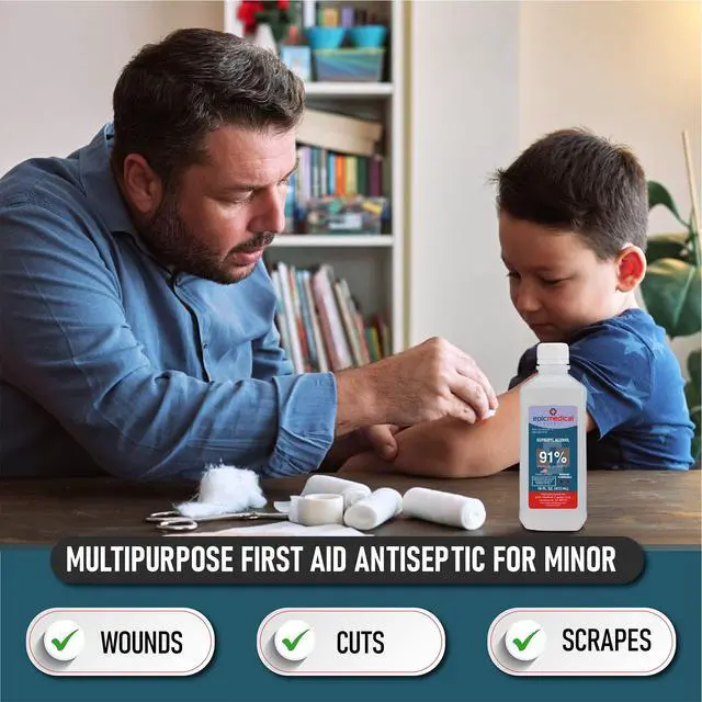 Alt view image 3 of 7 - Epic Medical Supply 91% Percent Isopropyl Alcohol 91, Rubbing Alcohol Isopropilico 16 oz. Bottle, Multipurpose First Aid Antiseptic, Alcohol for Nails (1)