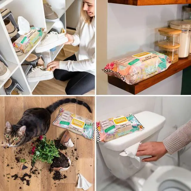 Alt view image 4 of 5 - Juniper CLEAN Single Surface Cleaning Wipes Bleach Free, Thick & Large Dispose, All-Purpose Cleaner for Bathroom, Kitchen, Office, 100 Count Soft Flow, Biodegradable, Citrus Scent