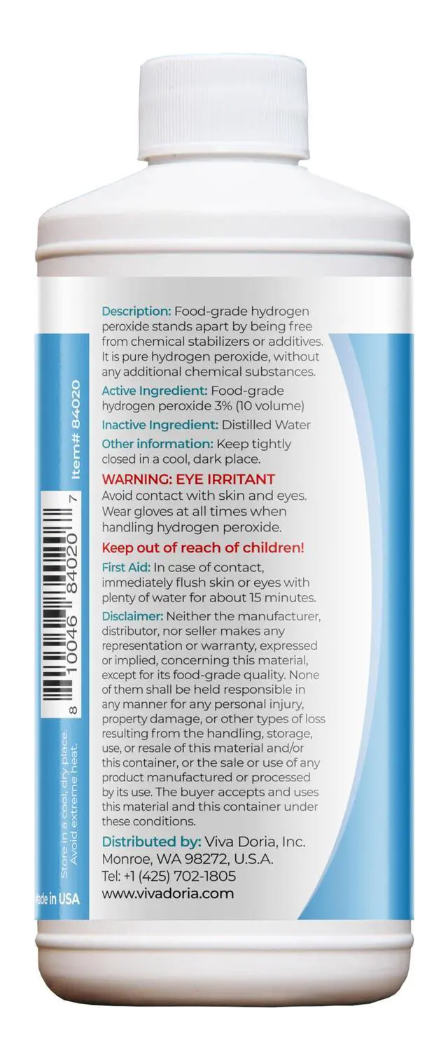 Alt view image 2 of 3 - Viva Doria Food Grade Hydrogen Peroxide 3% Solution, Made with Distilled Water, 16 Fl Oz, Multi-Purpose Liquid Hydrogen Peroxide 3 Percent