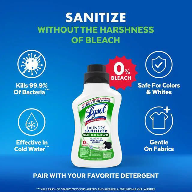 Alt view image 5 of 7 - Lysol Tough Odor Eliminator Laundry Sanitizer Additive, Sanitizing Liquid for Gym Clothes and Activewear, 0% Bleach, Eliminates Odor Causing Bacteria, 41oz