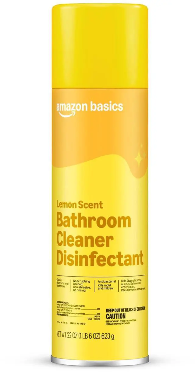Main image of Amazon Basics Bathroom Cleaner Disinfectant, Foaming Action, Lemon Scent, Kills 99.9% Of Bacteria, 22 OZ, Pack of 1