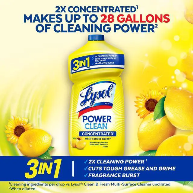 Alt view image 3 of 6 - Lysol Power Clean Multi-Surface Cleaner, 2x Concentrated Pour, Sparkling Lemon & Sunflower Essence scent, 28 Fl Oz (Packaging May Vary)