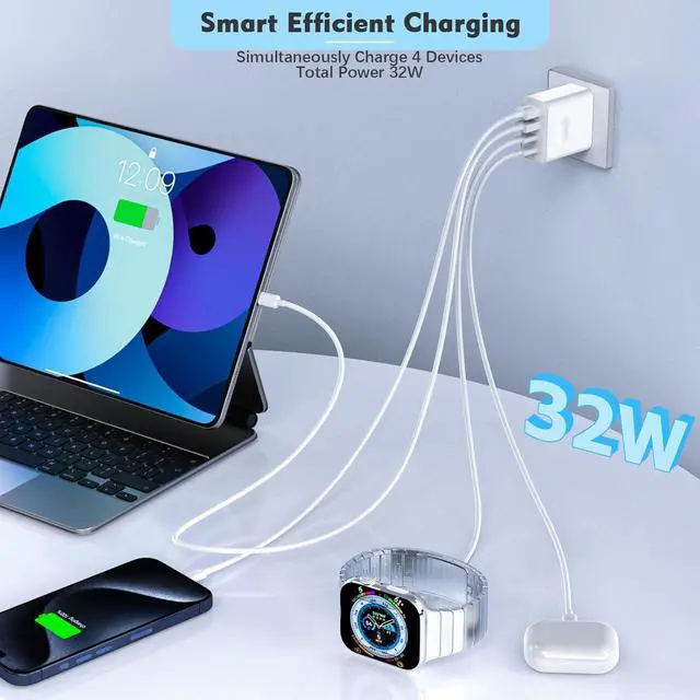 Alt view image 3 of 7 - TEQNIT 4-Port 40W Fast Charging Block Compatible with iPhone 17e/17Air/16e