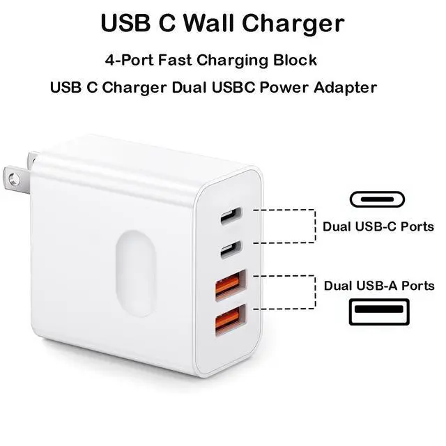 Alt view image 5 of 7 - TEQNIT 4-Port 40W Fast Charging Block Compatible with iPhone 17e/17Air/16e