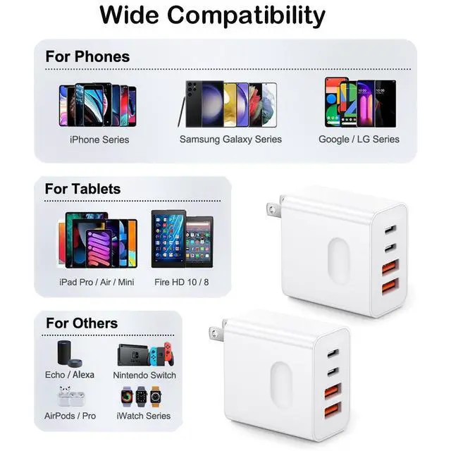 Alt view image 4 of 7 - TEQNIT 4-Port 40W Fast Charging Block Compatible with iPhone 17e/17Air/16e