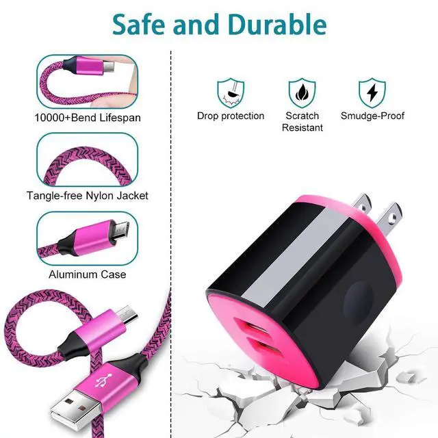 Alt view image 2 of 7 - Micro USB Charger Block, Fast Charging Cord Android Phone Cables 6FT Compatible for LG K40 K50 Q60,Stylo 3 2 Plus 2v,Aristo 3+,Tribute Dynasty/HD,Phoenix 3 2 Plus,Fortune/2,Fiesta 2,K4/K8,Escape 2/3