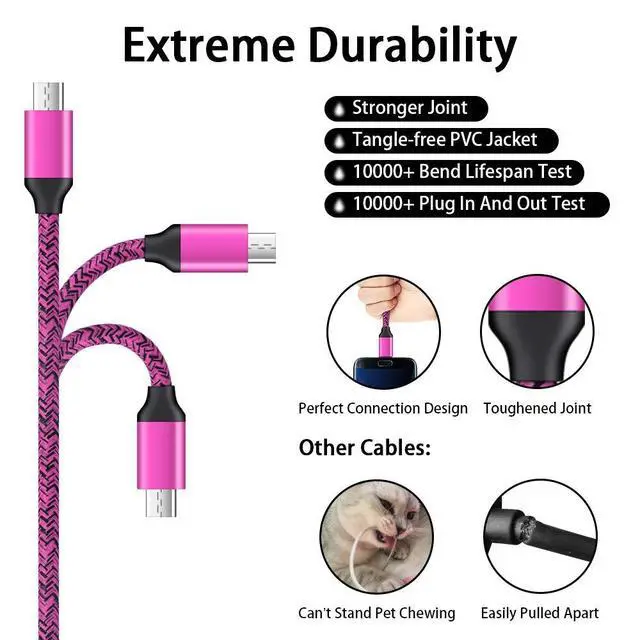 Alt view image 5 of 7 - Micro USB Charger Block, Fast Charging Cord Android Phone Cables 6FT Compatible for LG K40 K50 Q60,Stylo 3 2 Plus 2v,Aristo 3+,Tribute Dynasty/HD,Phoenix 3 2 Plus,Fortune/2,Fiesta 2,K4/K8,Escape 2/3