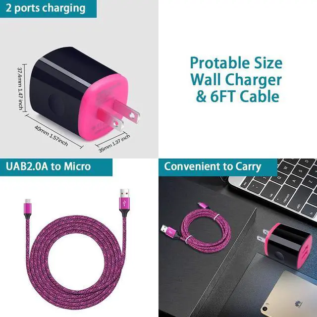 Alt view image 7 of 7 - Micro USB Charger Block, Fast Charging Cord Android Phone Cables 6FT Compatible for LG K40 K50 Q60,Stylo 3 2 Plus 2v,Aristo 3+,Tribute Dynasty/HD,Phoenix 3 2 Plus,Fortune/2,Fiesta 2,K4/K8,Escape 2/3