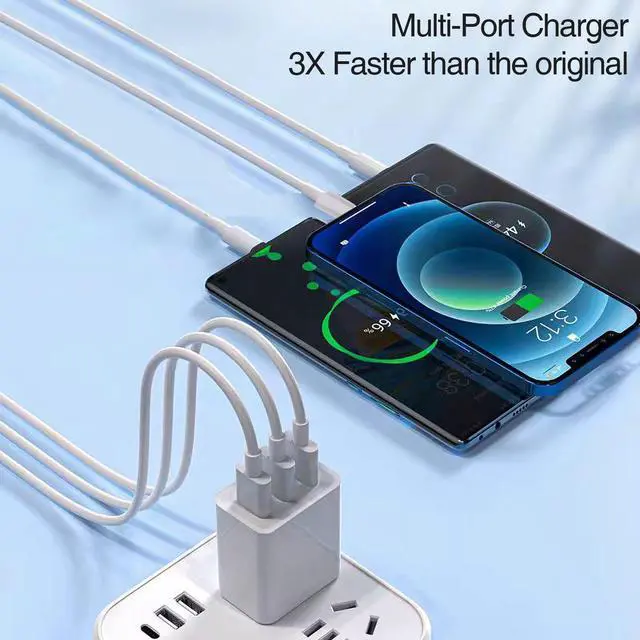 Alt view image 3 of 6 - USB Charger Block, Wall Plug in Charging Blocks, Fast Charging Multiport Wall Chargers Power Adapter for Charger for Mobile Phone 14/13/12/11/10 Pro and More