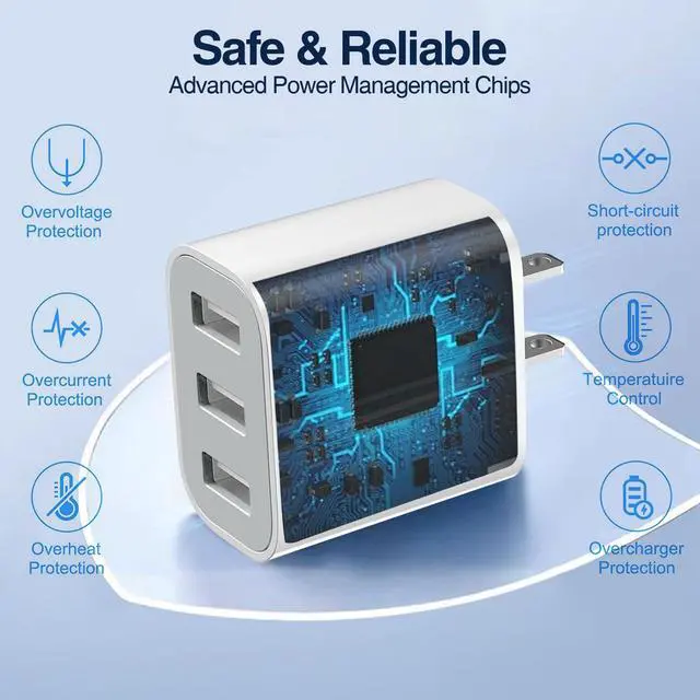 Alt view image 4 of 6 - USB Charger Block, Wall Plug in Charging Blocks, Fast Charging Multiport Wall Chargers Power Adapter for Charger for Mobile Phone 14/13/12/11/10 Pro and More