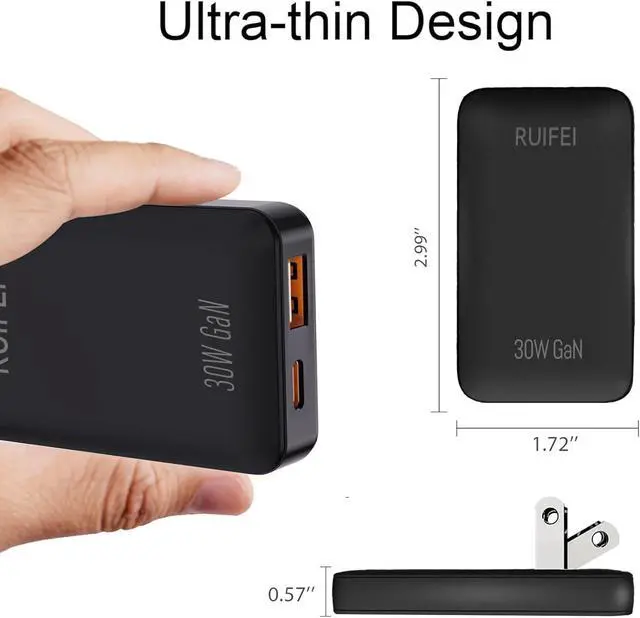 Alt view image 2 of 7 - RUIFEI 30W Flat USB C Charger Block,Dual-Port,Black