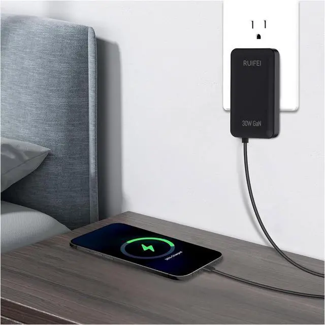 Alt view image 4 of 7 - RUIFEI 30W Flat USB C Charger Block,Dual-Port,Black