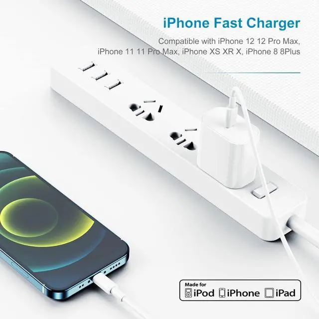 Alt view image 3 of 7 - iPhone Charger Fast Charging 10ft, Type C Charger Block and Long USB C to Lightning Cable Cord,USBC Wall Plug Power Adapter Cube for Apple iPhone 14 Pro Max/14 Plus/14/13/12 Mini/11/XS Max/XR/iPad Air