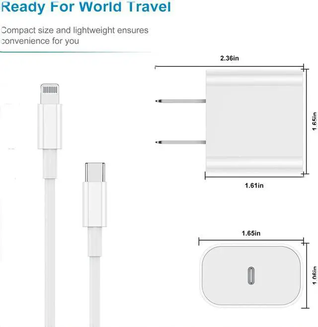 Alt view image 6 of 7 - iPhone Charger Fast Charging 10ft, Type C Charger Block and Long USB C to Lightning Cable Cord,USBC Wall Plug Power Adapter Cube for Apple iPhone 14 Pro Max/14 Plus/14/13/12 Mini/11/XS Max/XR/iPad Air