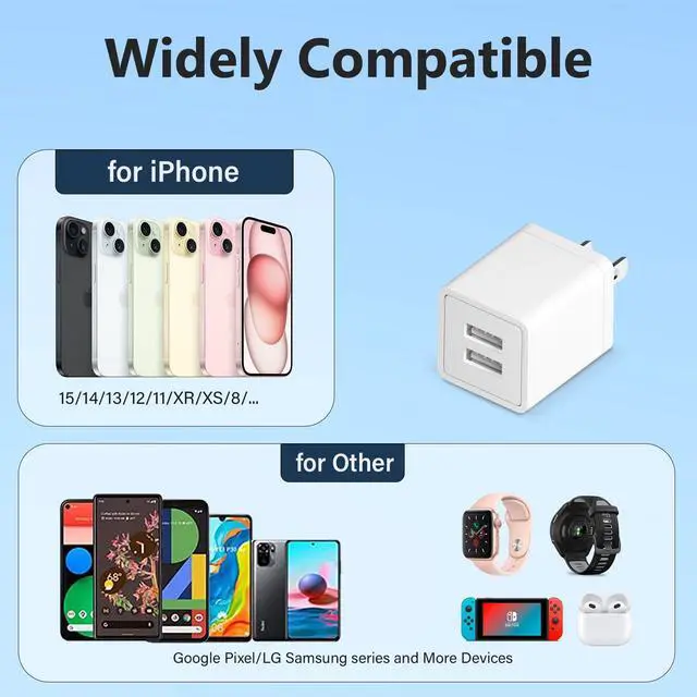 Alt view image 5 of 6 - USB Charger Block for Apple iPhone Air 17 16 15 14 13 12 11 Pro Max, 10W USBA Fast Charging Cube Plug Brick for Apple Watch iPhone iPad Airpods and More, 1Pack 2A USB-C Power Adapter, White
