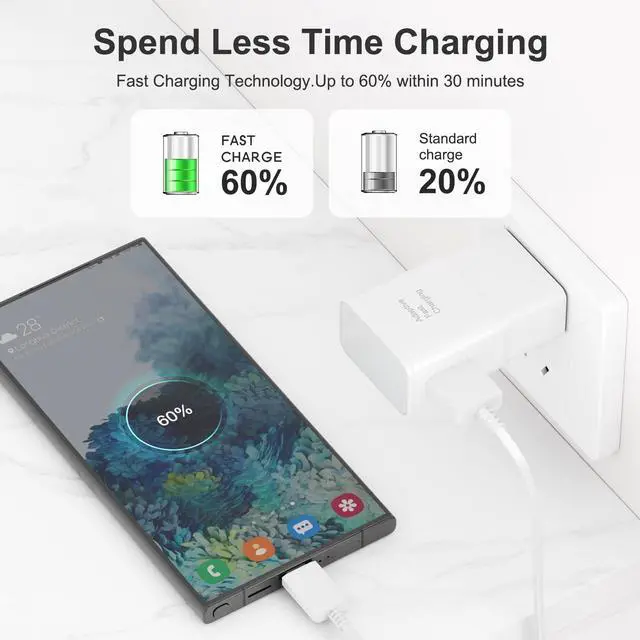 Alt view image 3 of 7 - Adaptive Fast Charging USB Wall Charger Adapter for Samsung Galaxy S25 Ultra/S25/S25+/s24 S7 S8 S9 / Edge/Plus/Active, Note 5 8, 9, Quick Charge, Android Phone Travel Plug -2 Pack(White)