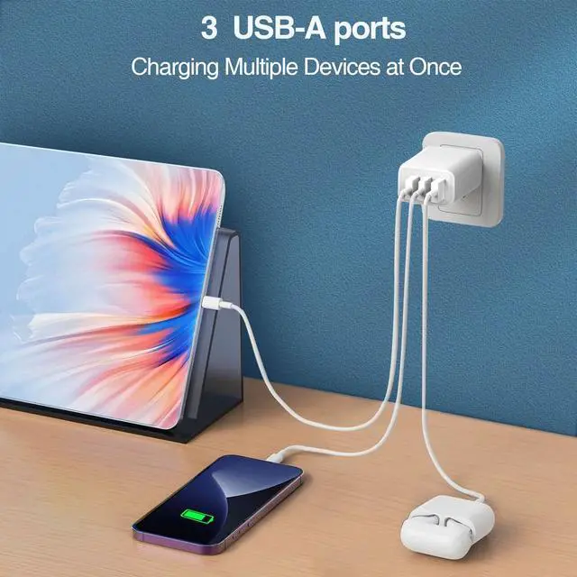 Alt view image 2 of 7 - 3 USB A Ports Charger Block,YTFCYIKBG Cell Phone wall Chargers,USB Cube