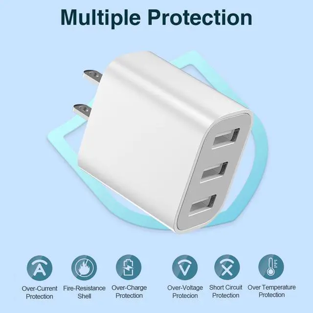 Alt view image 4 of 7 - 3 USB A Ports Charger Block,YTFCYIKBG Cell Phone wall Chargers,USB Cube