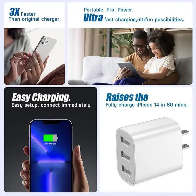 Alt view image 6 of 7 - 3 USB A Ports Charger Block,YTFCYIKBG Cell Phone wall Chargers,USB Cube