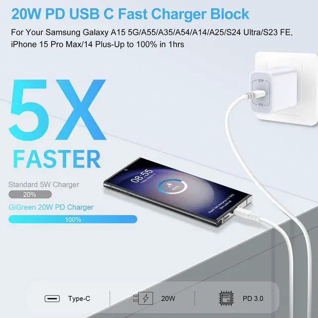 Alt view image 2 of 7 - 2Pack Samsung Fast Charging Block Type C Adapter USBC Wall Plug for Samsung