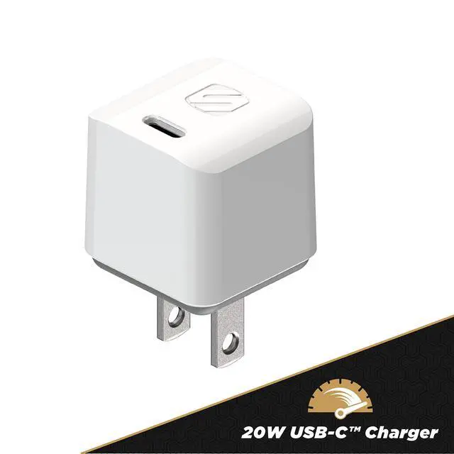 Alt view image 2 of 5 - Scosche HPDC20WT-SP Fast Charger PowerVolt 20W Mini Cube USB-C, Wall Adapter for Phone, 4X Faster Power Charge, Portable Outlet Plug, White