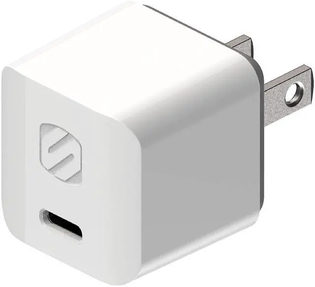 Main image of Scosche HPDC20WT-SP Fast Charger PowerVolt 20W Mini Cube USB-C, Wall Adapter for Phone, 4X Faster Power Charge, Portable Outlet Plug, White
