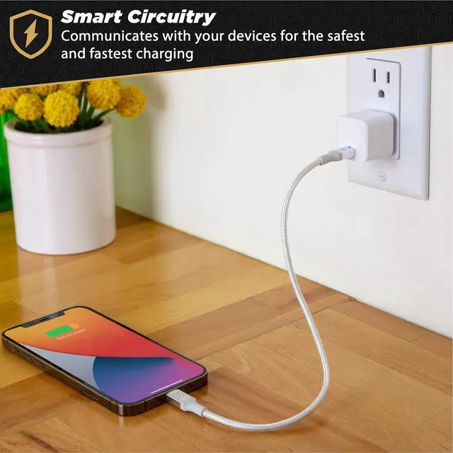Alt view image 4 of 5 - Scosche HPDC20WT-SP Fast Charger PowerVolt 20W Mini Cube USB-C, Wall Adapter for Phone, 4X Faster Power Charge, Portable Outlet Plug, White