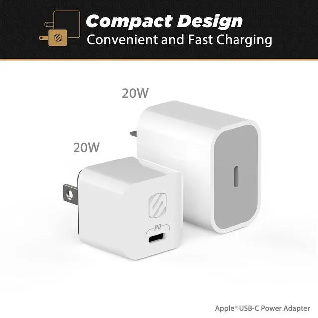 Alt view image 3 of 5 - Scosche HPDC20WT-SP Fast Charger PowerVolt 20W Mini Cube USB-C, Wall Adapter for Phone, 4X Faster Power Charge, Portable Outlet Plug, White