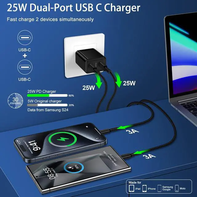 Alt view image 2 of 7 - Fast Samsung Charger Block USB C 25W Dual Port Android Charger Type C Phone Wall Plug for Galaxy S26 Ultra S26+ S26 A17 S25 Ultra Plus A36 A26 A56 A16 5G A35 A15 A26 A36 A56 S24 FE A25 Z Fold 6 S23