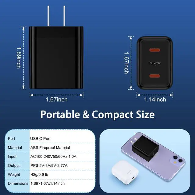 Alt view image 6 of 7 - Fast Samsung Charger Block USB C 25W Dual Port Android Charger Type C Phone Wall Plug for Galaxy S26 Ultra S26+ S26 A17 S25 Ultra Plus A36 A26 A56 A16 5G A35 A15 A26 A36 A56 S24 FE A25 Z Fold 6 S23