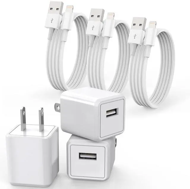 Main image of iPhone Charger, 3PackMFi Certified Lightning Cable Quick Fast Charging Cords and 3Pack USB Wall Charger Travel Plug Block Adapter Compatible with iPhone 14/13/12/11 Pro/Xs/XR/X/8 Plus and More