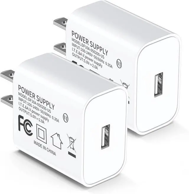 Main image of 5V 2A Power Adapter UL Certified, USB Wall Charger 2-Pack Fast Charging Plug Cube for iPhone 13/14/15/16/16 Pro/Pro Max/Plus, XS/XR/X & Watch Series 7/8, Ideal for Home & Travel Use