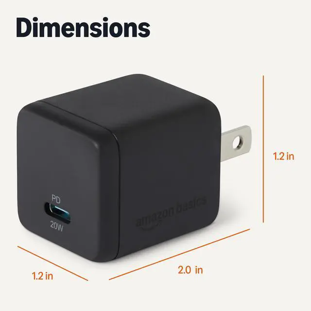 Alt view image 5 of 5 - Amazon Basics 20W Fast Charging USB-C Nano GaN Wall Charger, 1-Port PD 3.1, Compact Travel-Friendly, Wide Compatibility for iPhone, Tablets, Phones, Black