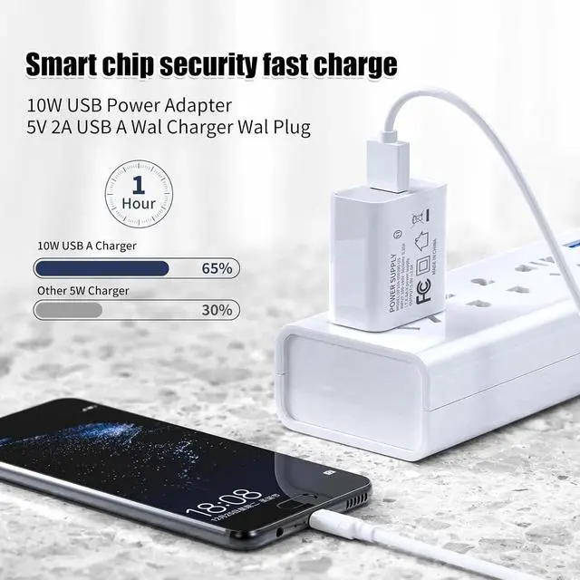 Alt view image 3 of 7 - 5V 2A Power Adapter UL Certified, USB Wall Charger 2-Pack Fast Charging Plug Cube for iPhone 13/14/15/16/16 Pro/Pro Max/Plus, XS/XR/X & Watch Series 7/8, Ideal for Home & Travel Use