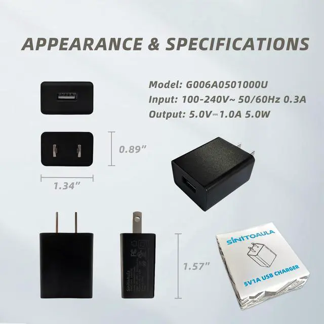 Alt view image 7 of 7 - SinitoAula 5V1A (5W) USB Charger Block (UL Certified, Black, 2-Pack)