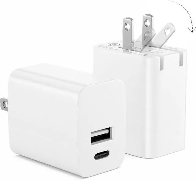 Main image of USB C Wall Charger Block 20W, 2-Pack Dual Port Wall Charger Adapter with Foldable Plug, Fast Charger for iPhone 15/15 Pro/14/14 Pro Max/13, Galaxy, iPad, Google Pixel, Samsung Galaxy(White)