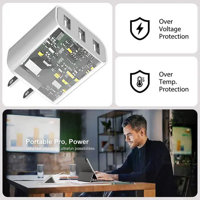 Alt view image 3 of 7 - 3-Port USB Wall Charger,Compatible with iPhone 14/13/12/11 Pro Max