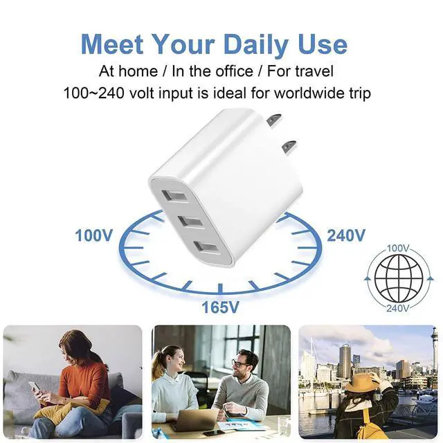 Alt view image 6 of 7 - 3-Port USB Wall Charger,Compatible with iPhone 14/13/12/11 Pro Max