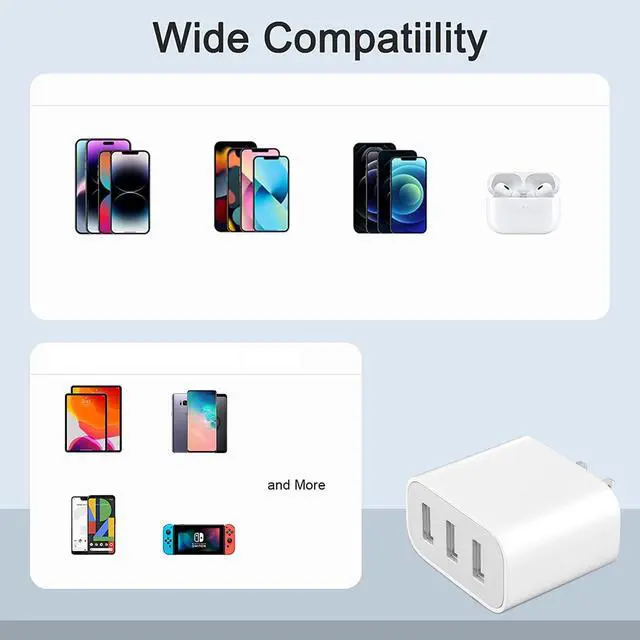 Alt view image 7 of 7 - 3-Port USB Wall Charger,Compatible with iPhone 14/13/12/11 Pro Max