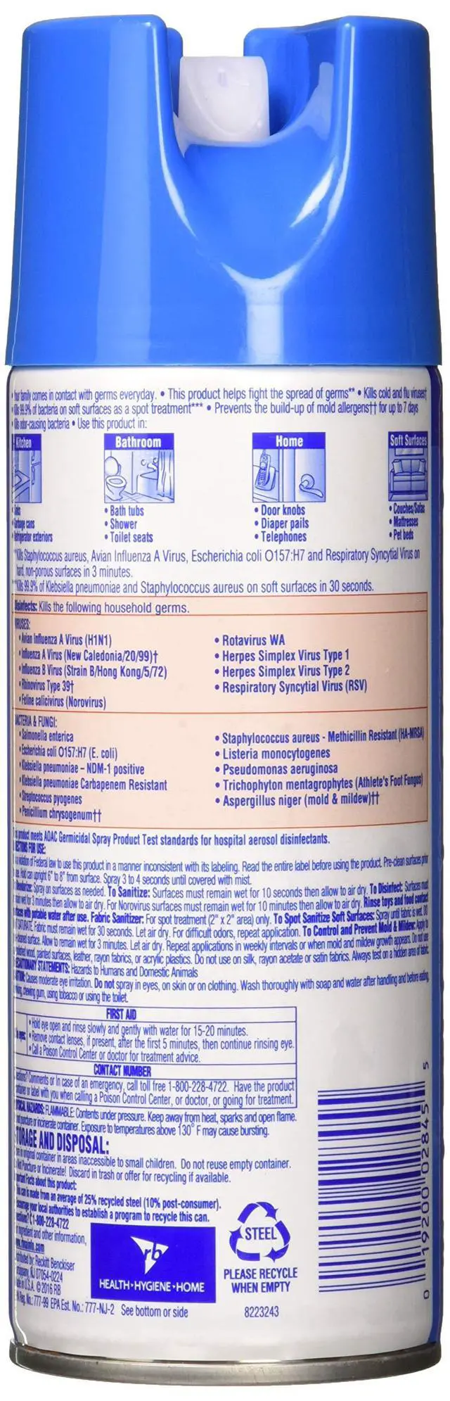 Alt view image 2 of 7 - Lysol Surface Disinfectant Liquid 12.5 oz. Can Spring Waterfall Scent 1 Ct RAC02845