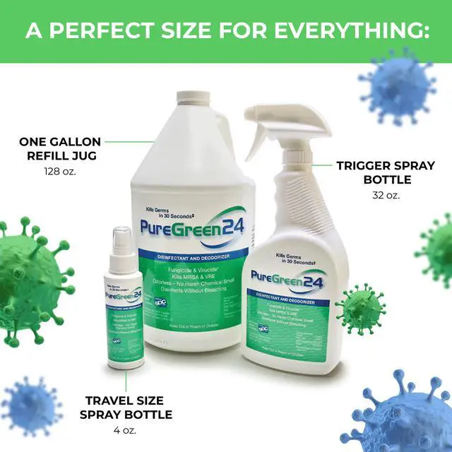 Alt view image 4 of 7 - PURE GREEN 24 Safe & Effective Disinfectant. Kills Deadly Germs including RSV COVID-19 Norovirus MRSA Staph 2026 flu Bird flu Contains no toxic chemicals odorless child & pet safe 1 4oz spray bottle
