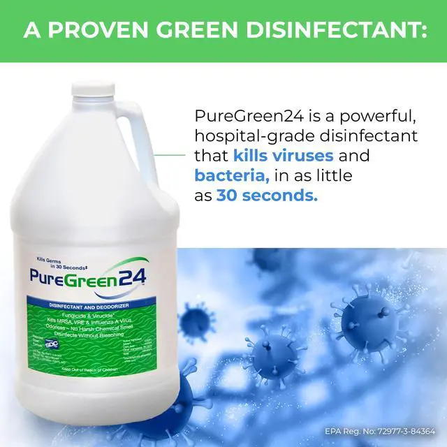 Alt view image 5 of 7 - PURE GREEN 24 Safe & Effective Disinfectant. Kills Deadly Germs including RSV COVID-19 Norovirus MRSA Staph 2026 flu Bird flu Contains no toxic chemicals odorless child & pet safe 1 4oz spray bottle