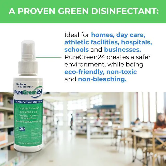 Alt view image 6 of 7 - PURE GREEN 24 Safe & Effective Disinfectant. Kills Deadly Germs including RSV COVID-19 Norovirus MRSA Staph 2026 flu Bird flu Contains no toxic chemicals odorless child & pet safe 1 4oz spray bottle
