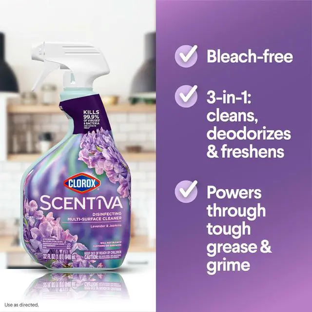 Alt view image 4 of 7 - Clorox Scentiva Disinfecting Multi-Surface Cleaner, Lavender and Jasmine, 32 Fl Oz (Pack May Vary)
