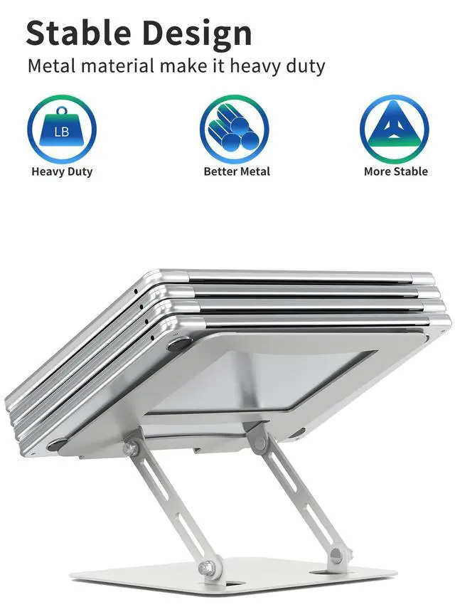 Alt view image 2 of 7 - SOUNDANCE Laptop Stand for Desk with Stable Heavy Base, Adjustable Height Multi-Angle, Ergonomic Metal Riser Holder, Foldable Mount Elevator, Compatible with 10 to 15.6 Inches PC Computer, Silver