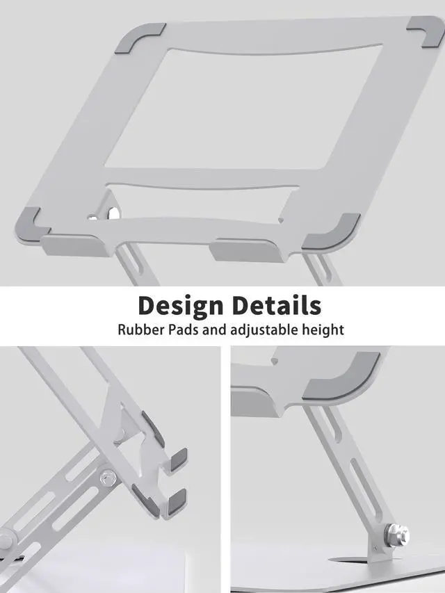 Alt view image 5 of 7 - SOUNDANCE Laptop Stand for Desk with Stable Heavy Base, Adjustable Height Multi-Angle, Ergonomic Metal Riser Holder, Foldable Mount Elevator, Compatible with 10 to 15.6 Inches PC Computer, Silver